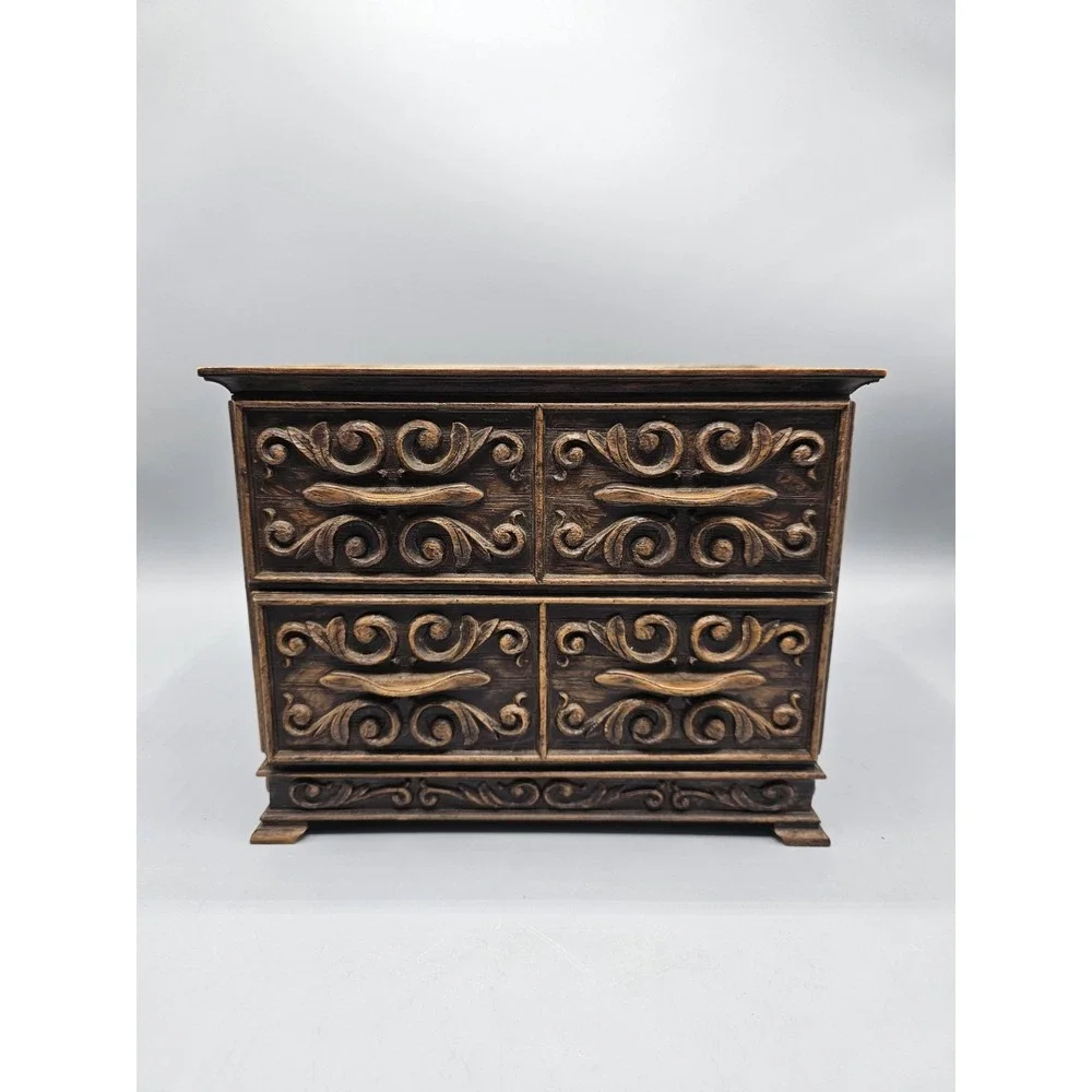 Vintage 70s‎ Lerner Ornate Plastic Jewelry Office Sewing Box 2 Drawers Made USA